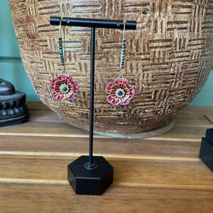 Betsy Johnson Vintage Flower Earrings Red, Pink and Gold Tones